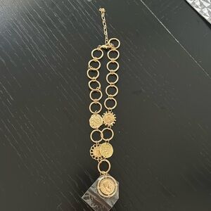 Coin Charm Layered Chain Necklace gold